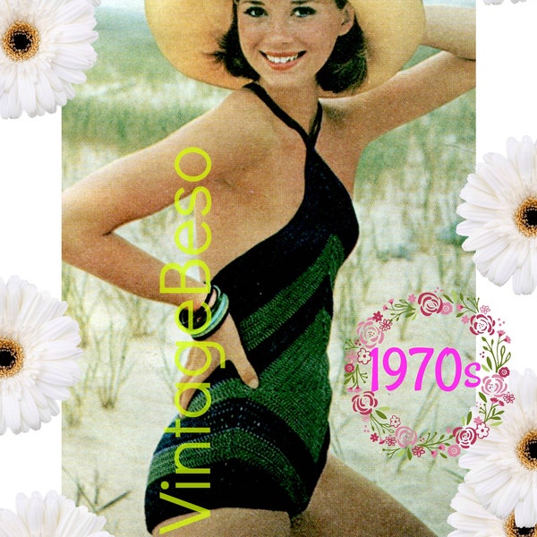 Swimsuit Crochet Pattern • Retro 1970s Diamond Bathing Suit • Vintage Maillot Crochet Pattern • Watermarked PDF Only