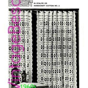 Privacy CURTAINs Vintage Crochet PATTERN and FREE PAttERN Bird 1960s Home Crochet Pattern Bohemian Decor Watermarked PDF Only image 1