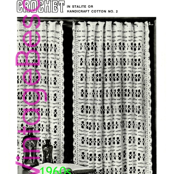 Privacy CURTAINs Vintage Crochet PATTERN  and FREE PAttERN Bird 1960s Home Crochet Pattern Bohemian Decor • Watermarked PDF Only