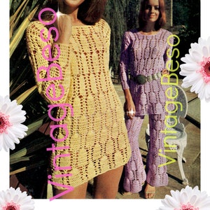 1960s Crochet Dress & Pants Pattern • Peekaboo • Watermarked PDF Only