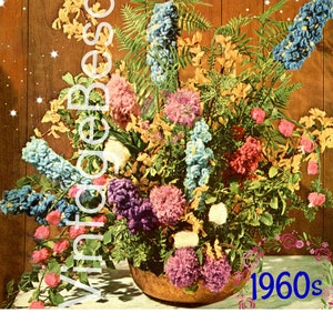 1960er Jahre Blumenstrauß Bastelanleitungen + Bienen-Strickmuster • Vintage Craft • Vintage 1960er Blumenarrangement • Nur PDF mit Wasserzeichen