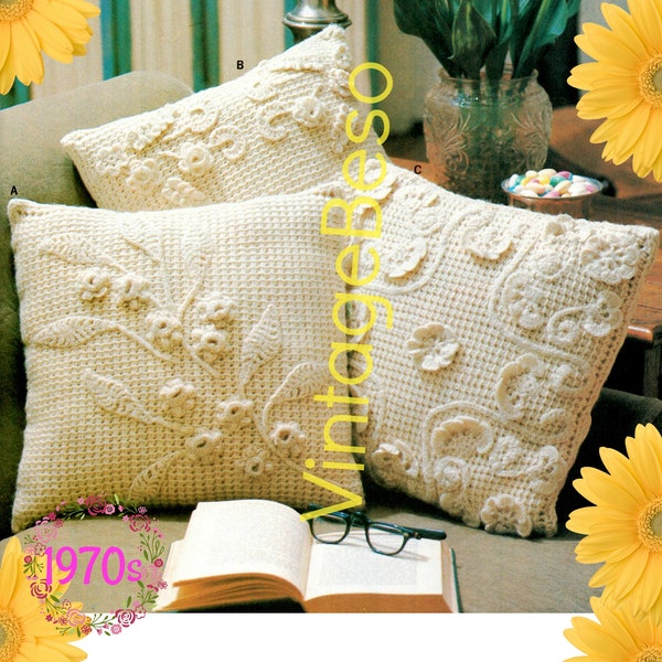 Pillow Crochet Pattern • Vintage 1970s Flower Pattern • Pillow Cover Pattern • Bohemian Decor • Housewarming • Watermarked PDF Only