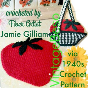 Strawberry Potholder CROCHET Pattern • Vintage 1940s • Super Cute Strawberries + Basket Potholders Rosie the Riveter • Watermarked PDF Only