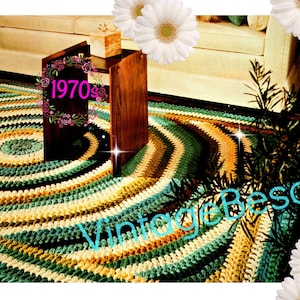 RUG Crochet PATTERN Vintage 1970s • Retro Shaker Style Rug Crochet Pattern Kitchen Bedroom Living Room • Watermarked PDF Only