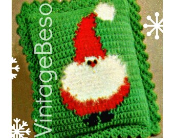 1970s Christmas Pillow + Free Porcupine Pattern • Santa Crochet Pattern • Free Pattern • Santa Claus Home Decor • Watermarked PDF Only