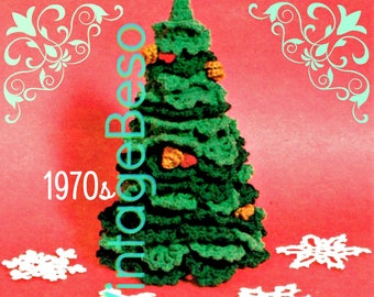 Christmas Tree Crochet Pattern • Vintage 1970s Four Snowflake • Rare Pattern • Branches • Cones • Berries • Watermarked PDF Only