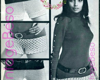 Shorts Crochet Pattern • Retro 1960s Hot Pants Crochet Pattern • 4 Vintage Patterns • Sexy Summer Short Pants • Watermarked PDF Only