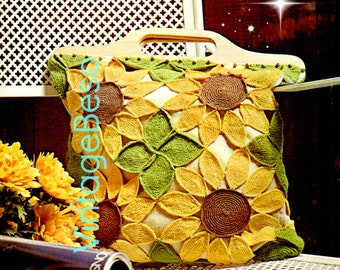 Sunflower Tote • Vintage Crochet Pattern • 1970s Purse Mod Beach Bag Crochet Pattern • Feminine Flowers • VintageBeso • Watermarked PDF Only