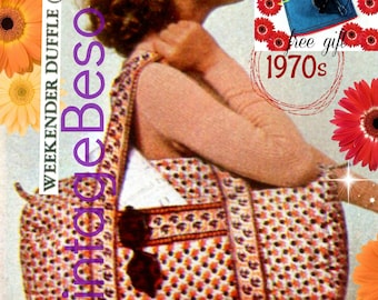 Bag SEWING PATTERN • Weekender Duffle Bag + Free Sunglasses Case • Vintage 1970s Bag • Sewing Pattern • 10" x 22" • Watermarked PDF Only