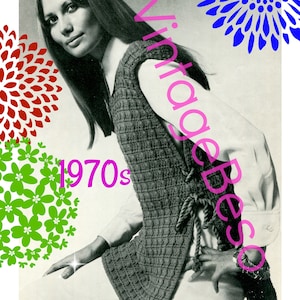 Laced Tunic CROCHET Pattern • Stay Warm with this Tabard Top • Womans Laced Tabard • Vintage 1970s • Watermarked PDF Pattern Only