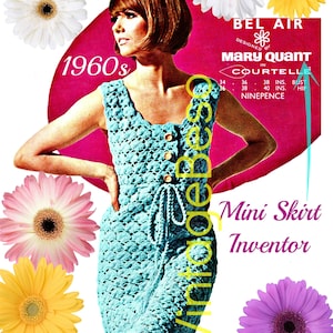 Kleid Häkelanleitung • Ärmelloser U-Ausschnitt • Berühmter Designer • Vintage 1960er Jahre • MINI Rock INVENTOR Mary Quant • Nur PDF mit Wasserzeichen
