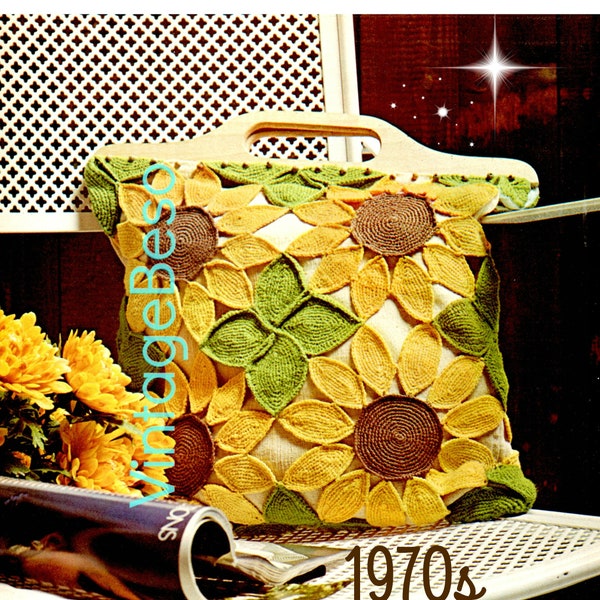 Fourre-tout tournesol • Motif au crochet vintage • Modèle au crochet pour sac de plage Mod de sac à main des années 1970 • Fleurs féminines • VintageBeso • PDF filigrané uniquement