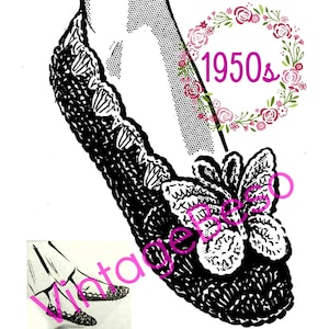 SLIPPERS Crochet Pattern • 1950s Vintage House Slippers Crochet Pattern • Butterfly Pattern House Shoes Pattern • Watermarked PDF Only