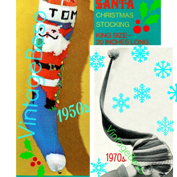 1950s Stocking Knitting Pattern + Free Pattern • Watermarked PDF Only • Vintage Christmas TOM Stocking • Columbia Minerva • Classic