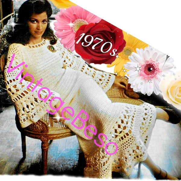 Vintage Crochet PATTERN • 1970s RARE Boho Wedding Dress • Original Pattern Hard to Find • Romantic Ladies Boho Dress • Watermarked PDF Only