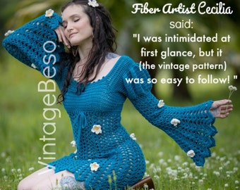JULIET Dress Crochet Pattern • Ladies Lace Dress Crochet Pattern • Vintage 1960s • Sizes 8 10 12 14 16 18 • Watermarked PDF Only