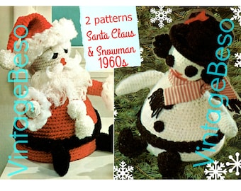 Door Stops • Santa Claus Crochet Pattern • Snowman Crochet Pattern • Retro 60s • 2 Patterns Vintage Crochet Christmas • Watermarked PDF Only