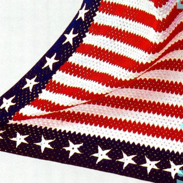 EASY Crochet Pattern • Vintage 1970s Stars and Bars AFGHAN American Flag • Patriotic • Independence Day Afghan • Watermarked PDF Only