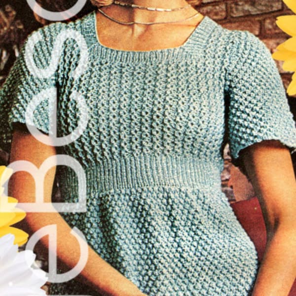 Dress Knitting PATTERN Vintage 1970s • Watermarked PDF Only • Glitter Dress KNITTING Ladies Retro • Party Dress