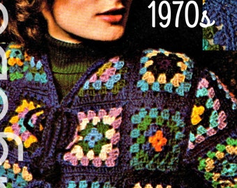 Wzór na szydełkową kurtkę Grandma Square • Styl retro lat 70. (wzór w formacie PDF)