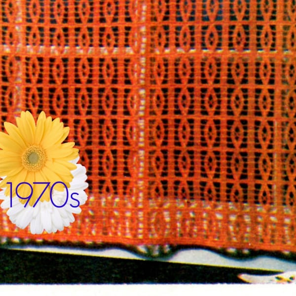 Motif de rideau au crochet des années 1970 salon chambre cuisine salle de bain motif de rideau rétro intimité et motif gratuit oiseau • PDF en filigrane uniquement