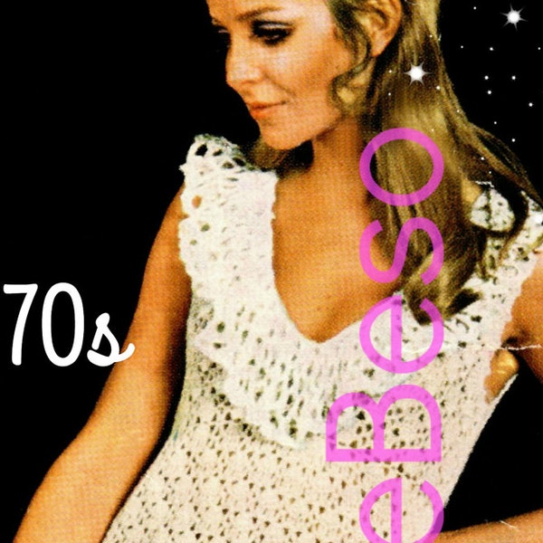 Rare Dress Crochet Pattern • 1970s Ladies Summer Dress • Sexy Party Dress Pattern • Lace Collar Sleeveless Dress • Watermarked PDF Only