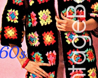 1960s Granny Square Crochet Coat Pattern • Vintage Edge-to-Edge Jacket (PDF Pattern)