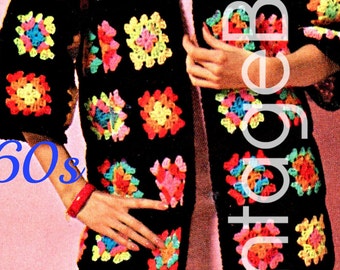 EASY Granny Square Coat CROCHET Pattern • 1960s Bohemian • Great 4 Beginners • Vintage Jacket • Boho Crochet Pattern • Watermarked PDF Only