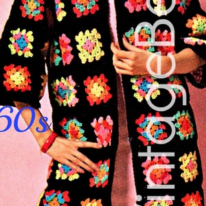 EASY Granny Square Coat CROCHET Pattern • 1960s Bohemian • Great 4 Beginners • Vintage Jacket • Boho Crochet Pattern • Watermarked PDF Only