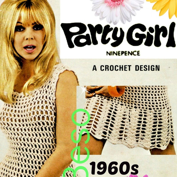Go Go Dress Crochet Pattern • Retro 1960s Party Girl Crochet Pattern • Mini Dress • Party Dress • Tunic Beach CoverUp • Watermarked PDF Only