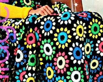1970s Flower Garden Afghan Crochet Pattern • Bohemian Home Decor (PDF Pattern)
