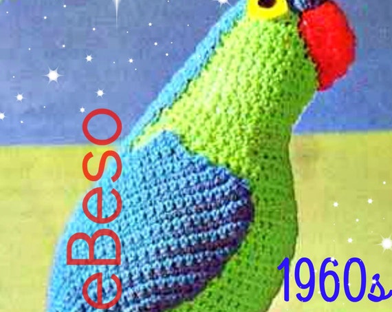 PARROT Crochet Pattern • Vintage 1960s Stuffed Toy • Bird Pattern • Retro Amigurumi Parrot Bird • Watermarked PDF Only