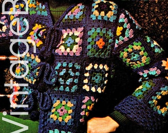 Jacket Crochet Pattern • 1970s Granny Square Coat (Watermarked PDF)