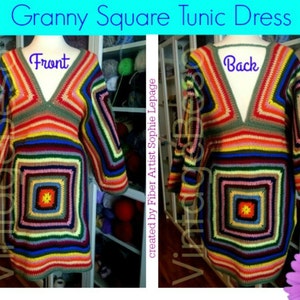 4 Patterns Dress CROCHET PATTERN • Vintage Crochet Pattern • 70s Granny Square Tunic Sweater Hippie Boho • Top Dress • Watermarked PDF Only