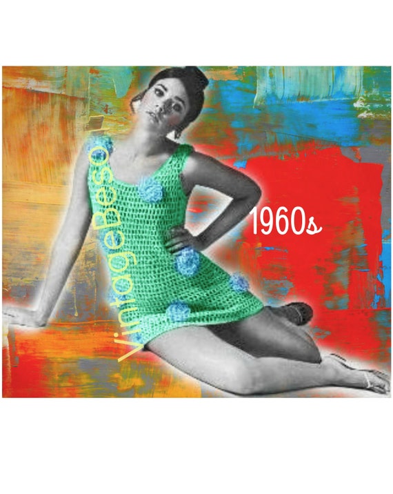 Dress Crochet Pattern 1960s Flower Power CoverUp • Dress tank top vixen beach maillot sexy Direct from USA • Watermarked PDF Only