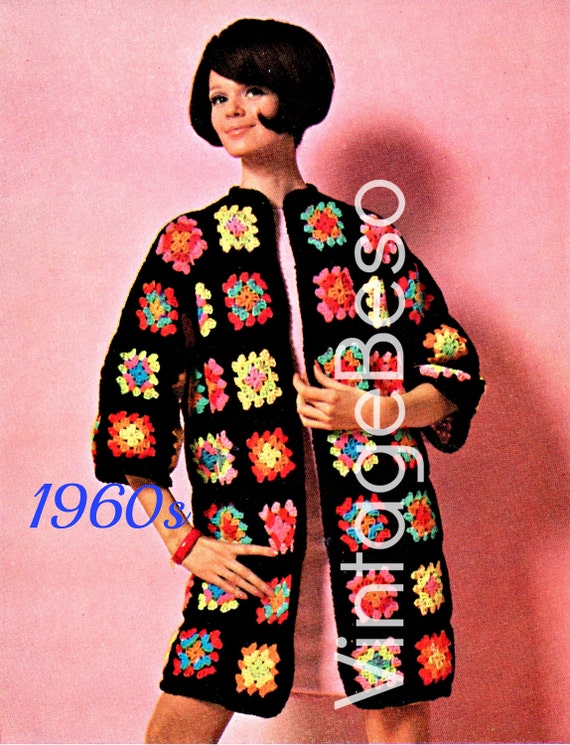 EASY Granny Square Coat CROCHET Pattern • 1960s Bohemian • Great 4 Beginners • Vintage Jacket • Boho Crochet Pattern • Watermarked PDF Only