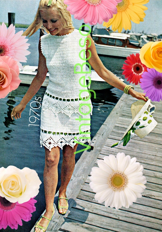 Crochet Dress Pattern Vintage • Women's Tiered Dress • Romantic Dress Pattern • Summer Wedding Dress • Sleeveless • Watermarked PDF Only