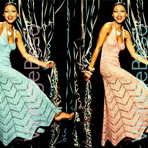 Dress Crochet PATTERN • Pattern • 1970s Prom Halter Dress Sexy Party Dress Feminine Ladies Summer Wear Evening Dress • Watermarked PDF Only