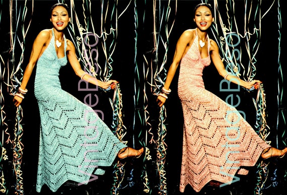 Dress Crochet PATTERN • Pattern • 1970s Prom Halter Dress Sexy Party Dress Feminine Ladies Summer Wear Evening Dress • Watermarked PDF Only