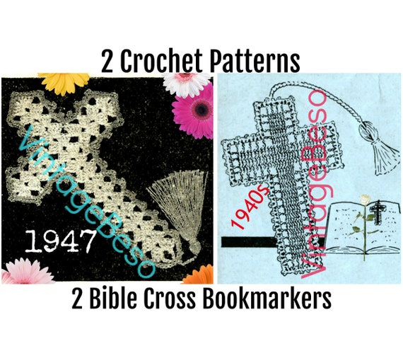 Cross Crochet PATTERN • 1940s Vintage Bookmark • Wedding Day • Bible Crucifix Jesus Book Mark • Watermarked PDF Only