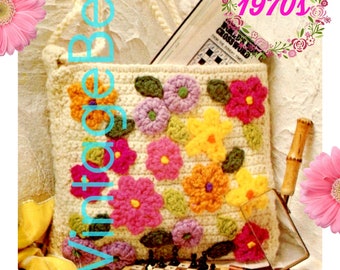 EASY Bag Crochet Pattern • 70s Vintage Bag • Flower Power Purse • Handbag • Colorful • Retro Fun Tote • Happy Bright • Watermarked PDF Only