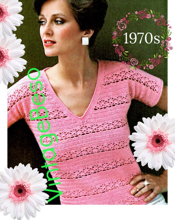 Top Crochet Pattern • 1970s Vintage Crochet Pattern • Pink Summer Top • Sexy Top • Ladies Clothing • Watermarked PDF Only