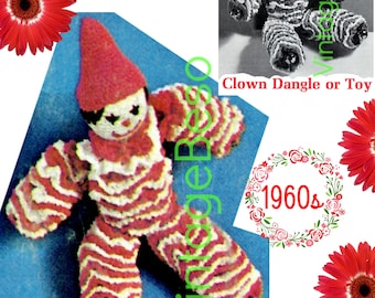 Clown Dangle Toy CROCHET Pattern • Vintage 1960s Soft Pal Crochet Pattern • Happy Clown Pattern • Watermarked PDF Only