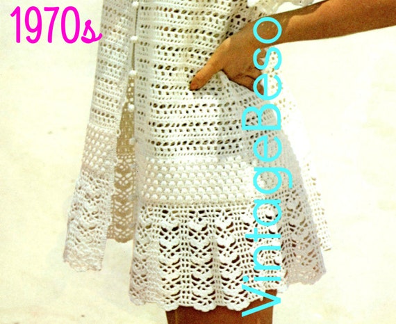 Baby Doll Mini Dress • CoverUp Crochet PATTERN 1970s Sizes 10 - 16 sizes Beach Sexy Summer Holiday Lacy Jacket • Watermarked PDF Only