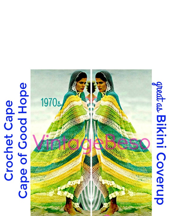 Hooded Cape Crochet Pattern • 1970s Hooded Cape Crochet Pattern Cape of Good Hope Cover Up Crochet Clothing • Watermarked PDF Only