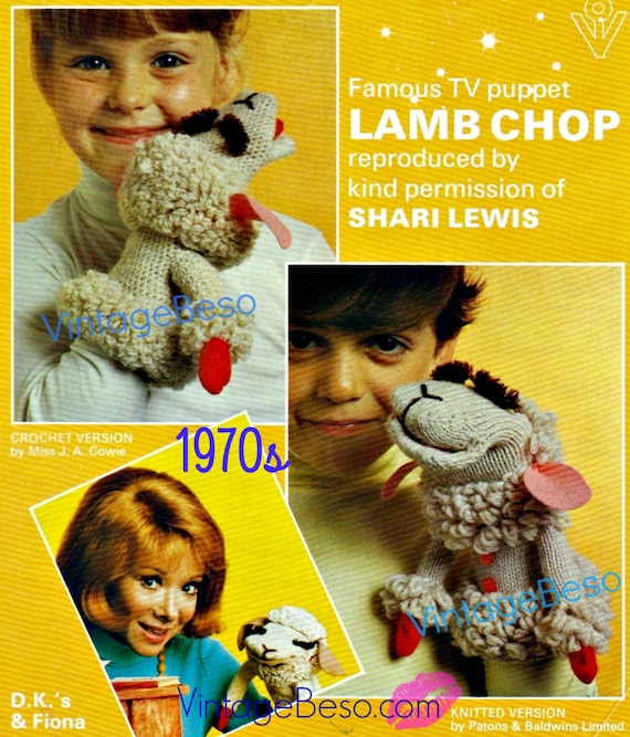 1970s "Lamb Chop" Knitting + Crochet Pattern • UK Version • Hand Puppets • 2015 Year of Sheep • Toy • Watermarked PDF Only