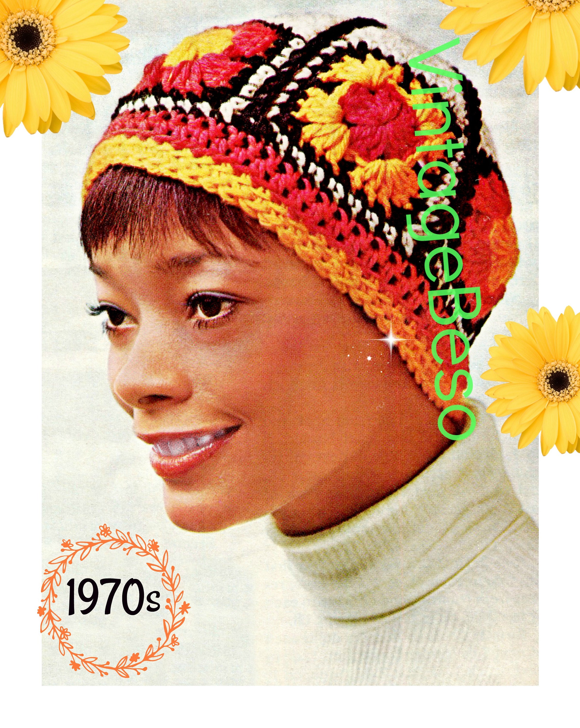 Hat Crochet Pattern Vintage 1970s Granny Square Hat Folk - Etsy