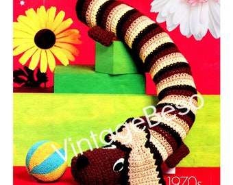 Dog Draft Stopper Dog CROCHET PATTERN 70s Draught Excluder Home Decor prevents wind from coming under door • Watermarked PDF Only