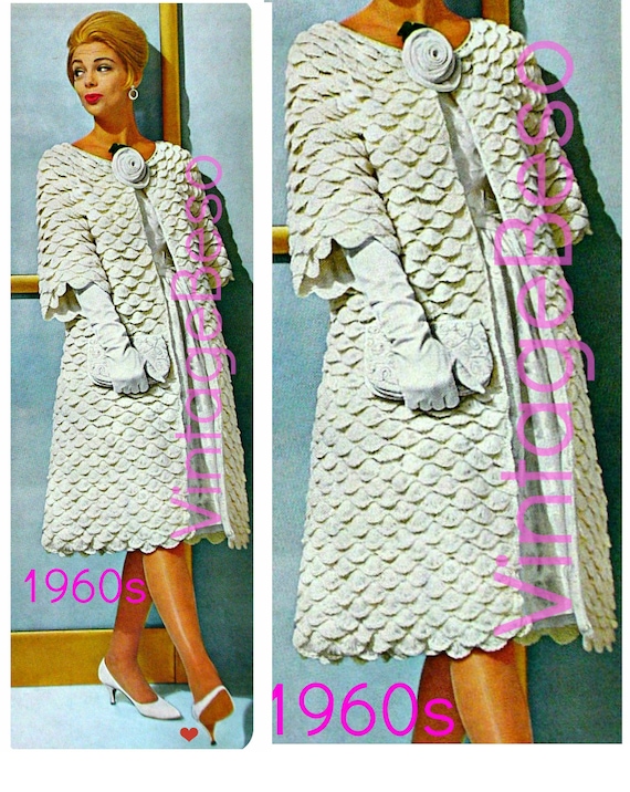 Easy Coat Crochet Pattern •  Retro 1960s Elegant Lady Evening Coat • Crochet Pattern Crocodile Mad Men Shell • Watermarked PDF Only