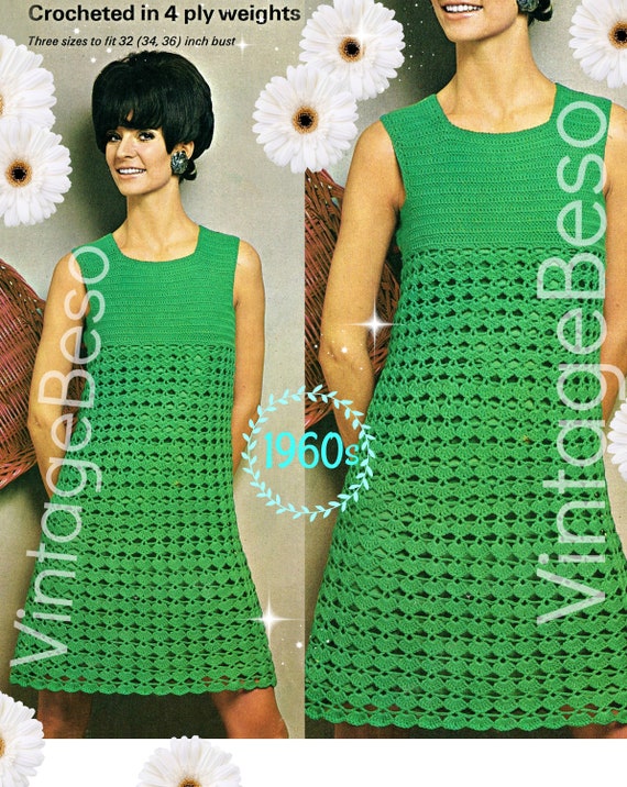 Dress Crochet Pattern • Vintage 1960s Summer Peekaboo Dress • Crochet Pattern • Simply Dishy Dress • Mod • Sleeveless • Watermarked PDF Only